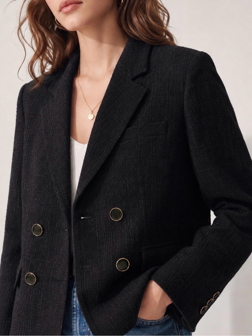 Vanessa Bruno Black Textured Double Breasted Blazer Jacket Size 36/S
